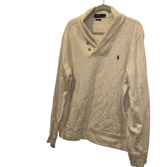 polo ralph lauren neutral oatmeal State Rib shawl neck fine shirt/sweate… - Picture 1 of 3